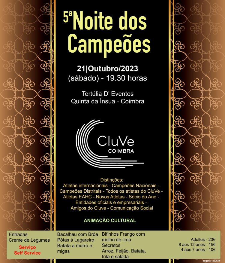 Jornal Campeão: Clube de Veteranos de Atletismo de Coimbra promove 5.ª Noite de Campeões