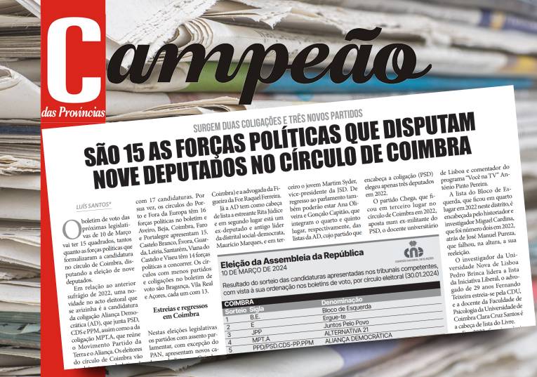 Jornal Campeão: São 15 as forças políticas que disputam nove deputados no círculo de Coimbra