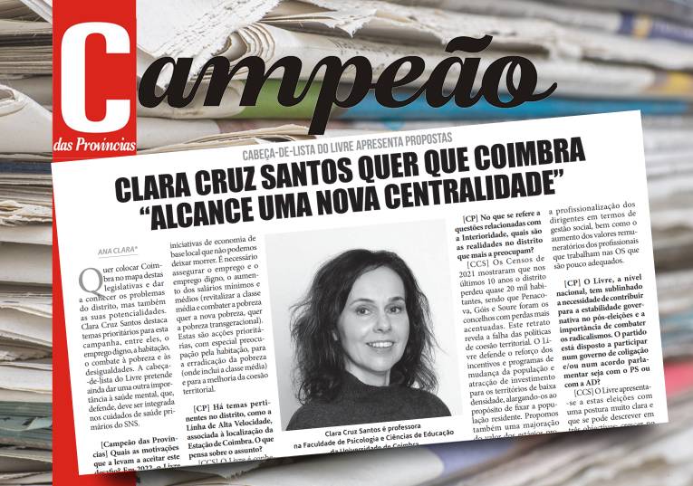 Jornal Campeão: Clara Cruz Santos (Livre) quer que Coimbra “alcance uma nova centralidade”